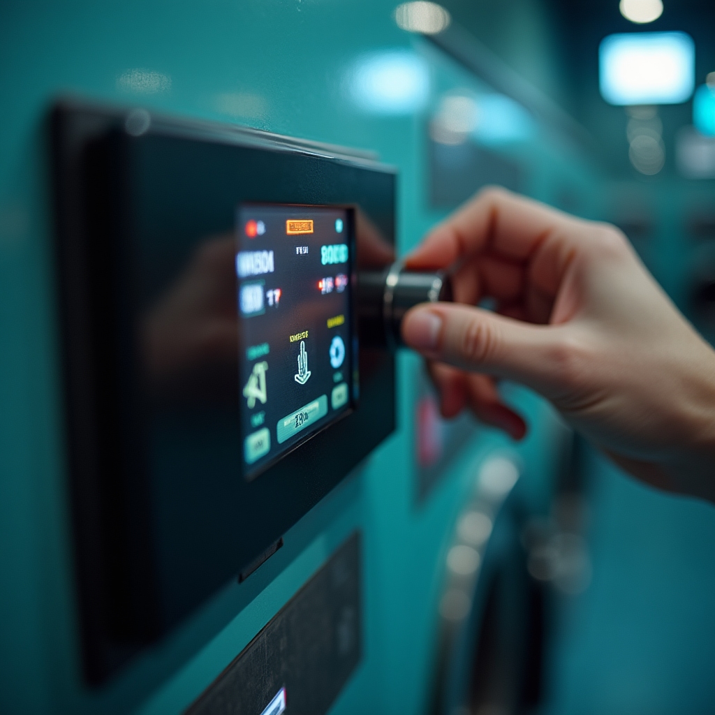 Panel de control y monitoreo de un lavadero autoservicio mostrando el estado de las máquinas